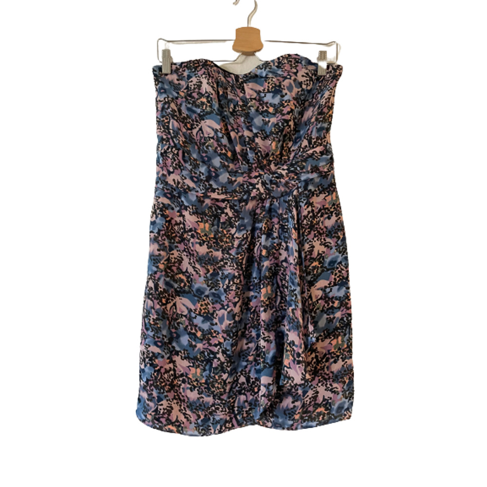 I Heart Ronson Strapless Floral Leopard Print Mini‎ Dress Blue Purple Medium